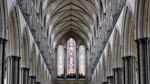 Columns and Rear Stained Glass, Salisbury Cathedral, Wiltshire, UK, May 2010