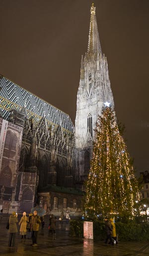 Evening at Stephansdom with Christmas tree, Vienna, Austria, Dec 2012