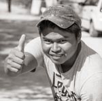 Thumbs up: Construction worker in the heat, Tulum, Q.Roo, Mexico, Feb 2016