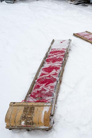 Toboggan at the Bottom. A padded toboggan at the bottom of the side down from upper to lower town in Quebec City, Quebec City, Quebec, Canada, December 2017